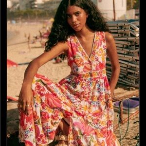 Sezane collaboration with Farm Rio sleeveless maxi dress